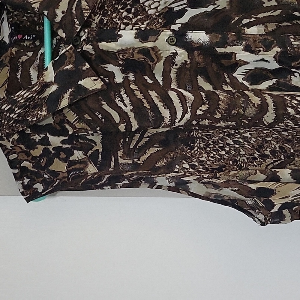 Women animal print long sleeve less button down shirt dress size 3XL